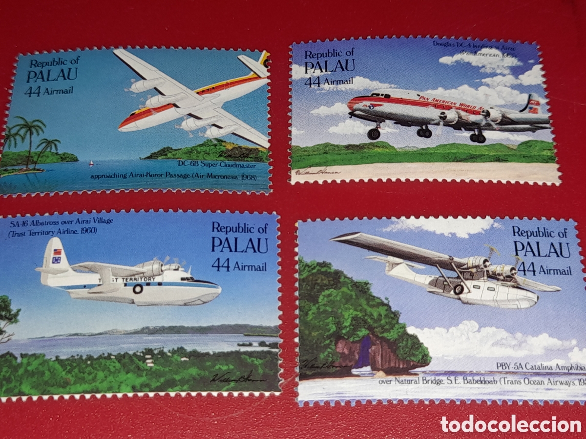 Sellos: Sello Palau nuevo 1985. 50Aniv primer aeropuerto transpacifico. Aviones. Aviacion. Naturaleza. Vuelo
