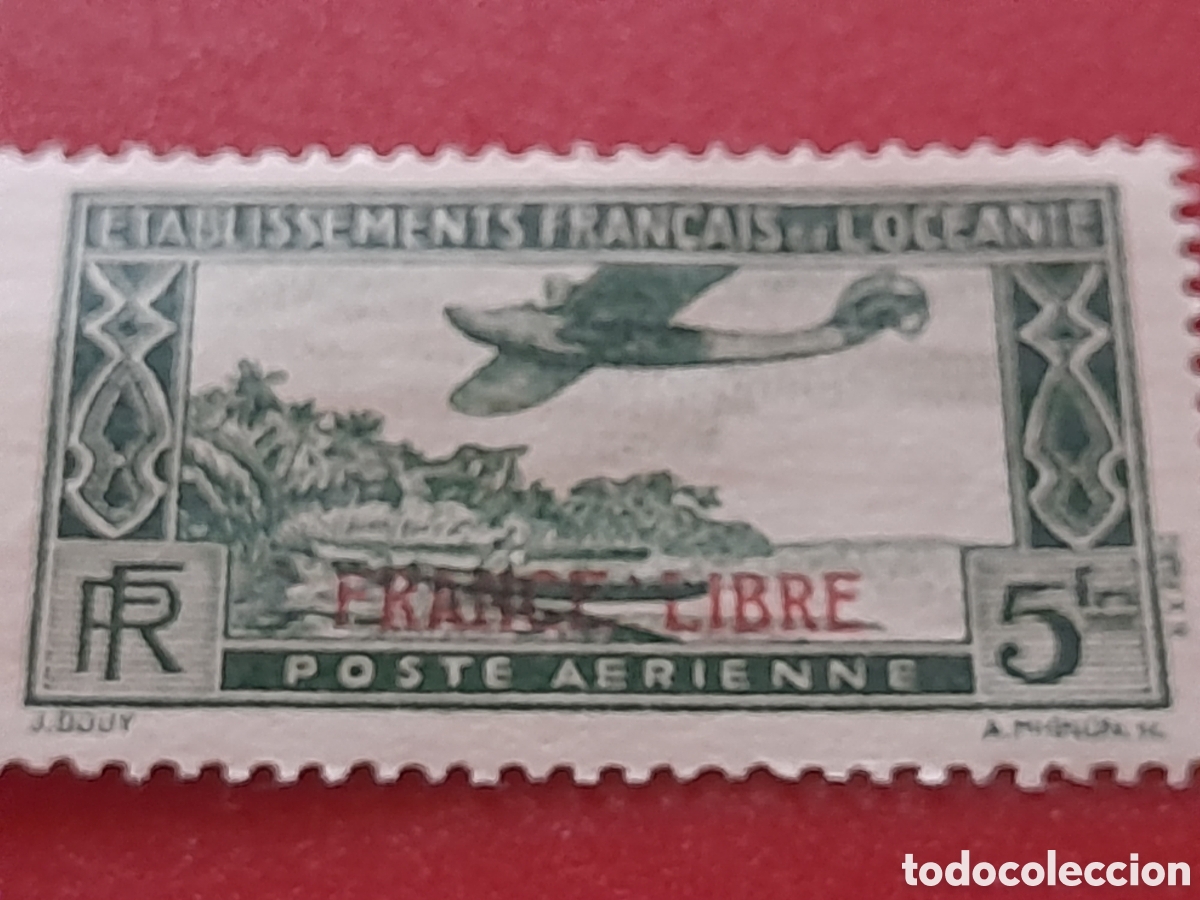 Sellos: Sello Francia, Ocean&iacute;a Framcesa nuevo/bgra 1941. C. A&eacute;reo. Sobrecargado. Aviones. Aviacion. Vuelos.