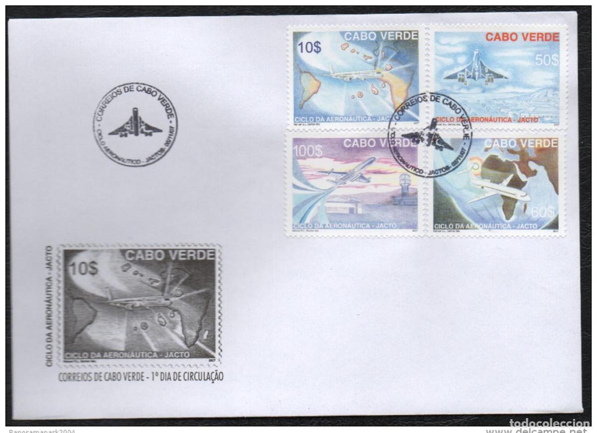 Sellos: Cabo Verde 2007 - Ciclo da Aeron&aacute;utica II Concorde Aircraft Airbus Boeing 4 val FDC