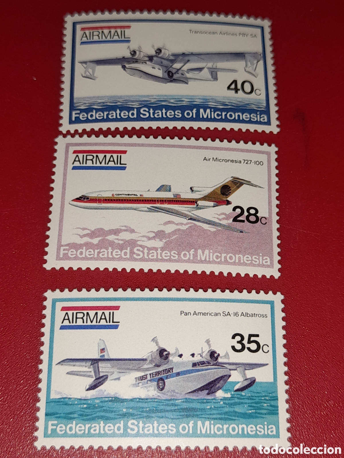 Sellos: Sello Micronesia nuevo 1985. Aviones. Aviacikn. Vuelos. Hidroavion. Bandera.