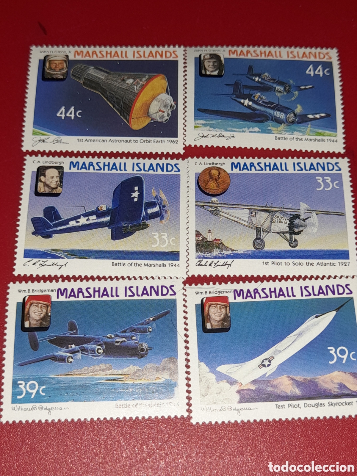 Sellos: Sello I. Marshall nuevo 1987. Aviadores. Aviones. Aviaci&oacute;n. Espacio. Militar. Astronauta.