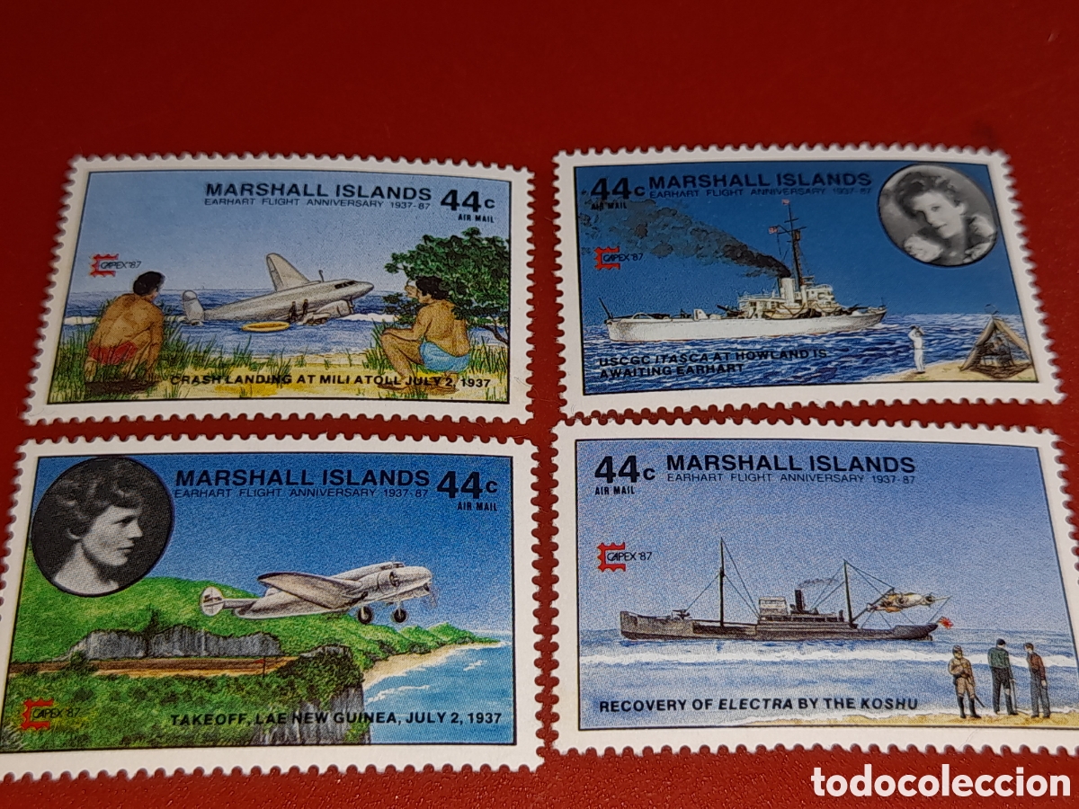 Sellos: Sello I. Marshall nuevo 1987. Exp Filt Inter. CAPEX,87. Barcos. Aviones. Buque. Naturaleza.