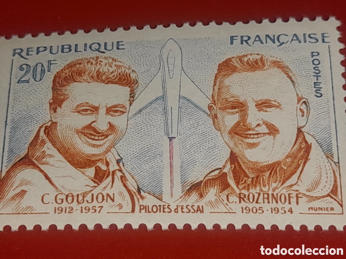 Sellos: Sello Francia nuevo 1959. Homenaje pilotos pruebas. Aviones. Aviaci&oacute;n. Vuelos.
