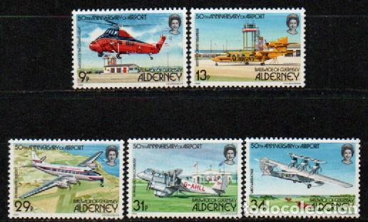 Sellos: Alderney (Gran Breta&ntilde;a) Ivert n&ordm; 18/22, 50 aniv&ordm; aeropuerto de Aurigny, nuevo ***