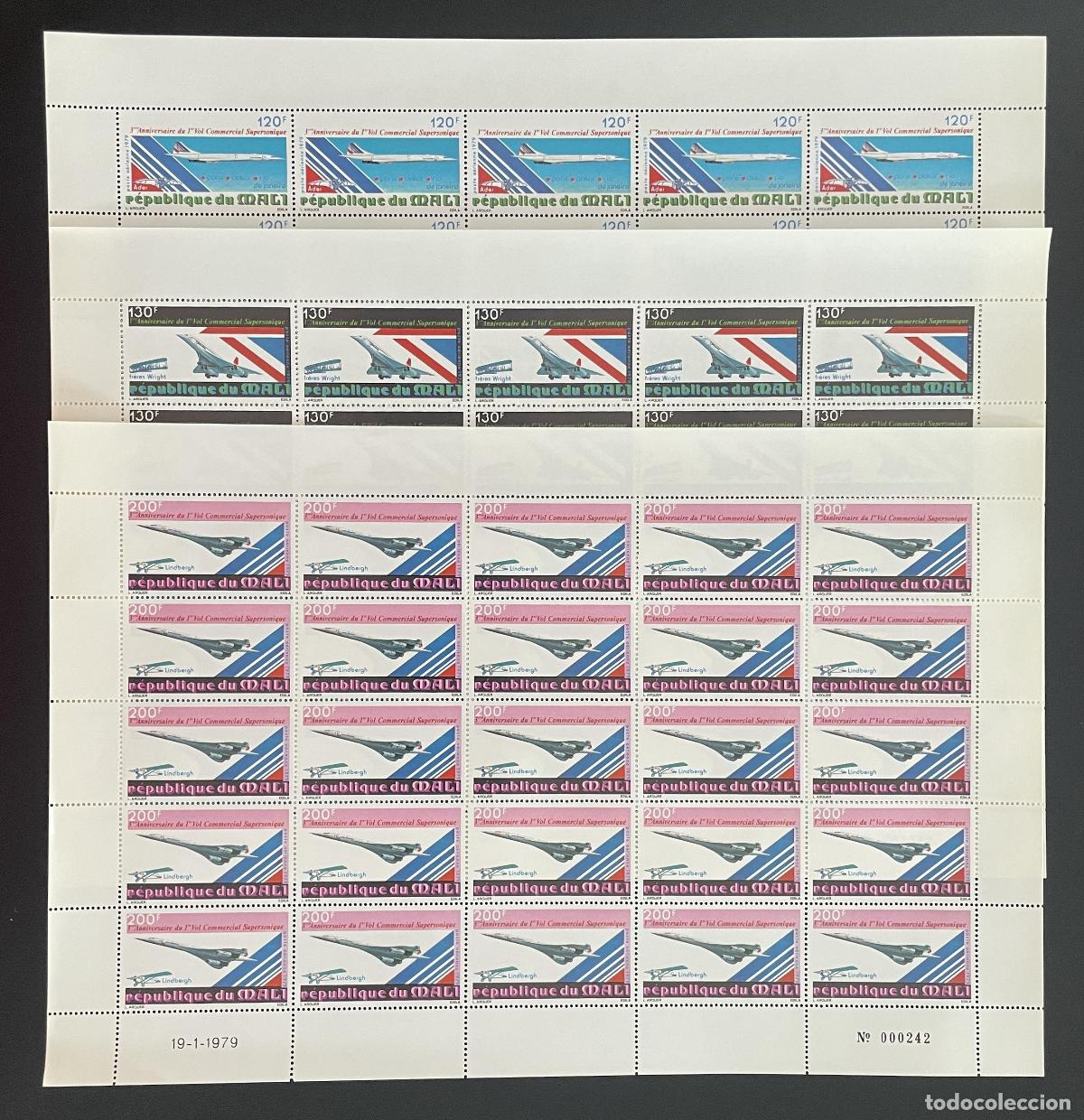 Sellos: Mali 1979 YT PA 351-353 tabl&oacute;n Concorde vuelo supers&oacute;nico aviaci&oacute;n