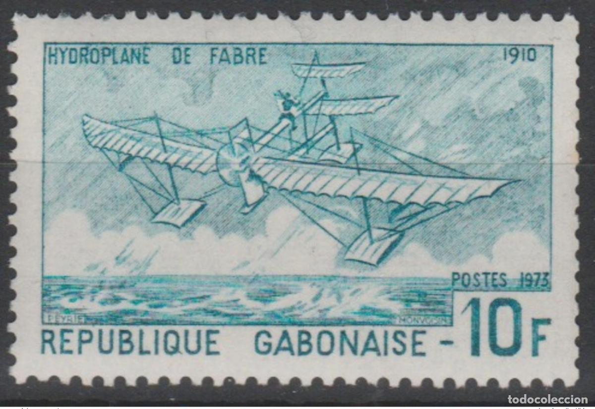 Sellos: Gab&oacute;n 1973/1976 Mi. 506b Hydroplane by Fabre Airplane Roulette Roll 1v