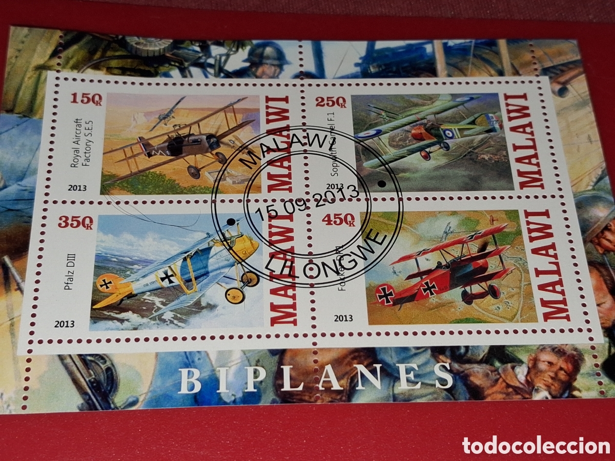 Sellos: HB Malawi mtdo 2013. Aviaci&oacute;n militar. Aviones. Vuelos. Avioneta. a guerra mundial.