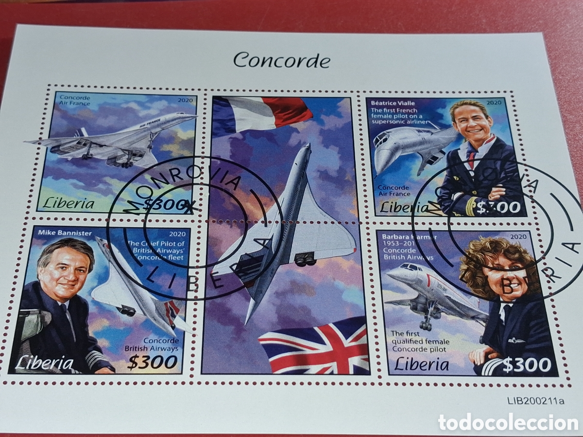 Sellos: HB Liberia 2020. Concorde. Aviones. Aviaci&oacute;n. Vuelos. Vistas. Bandera. Pilotos.