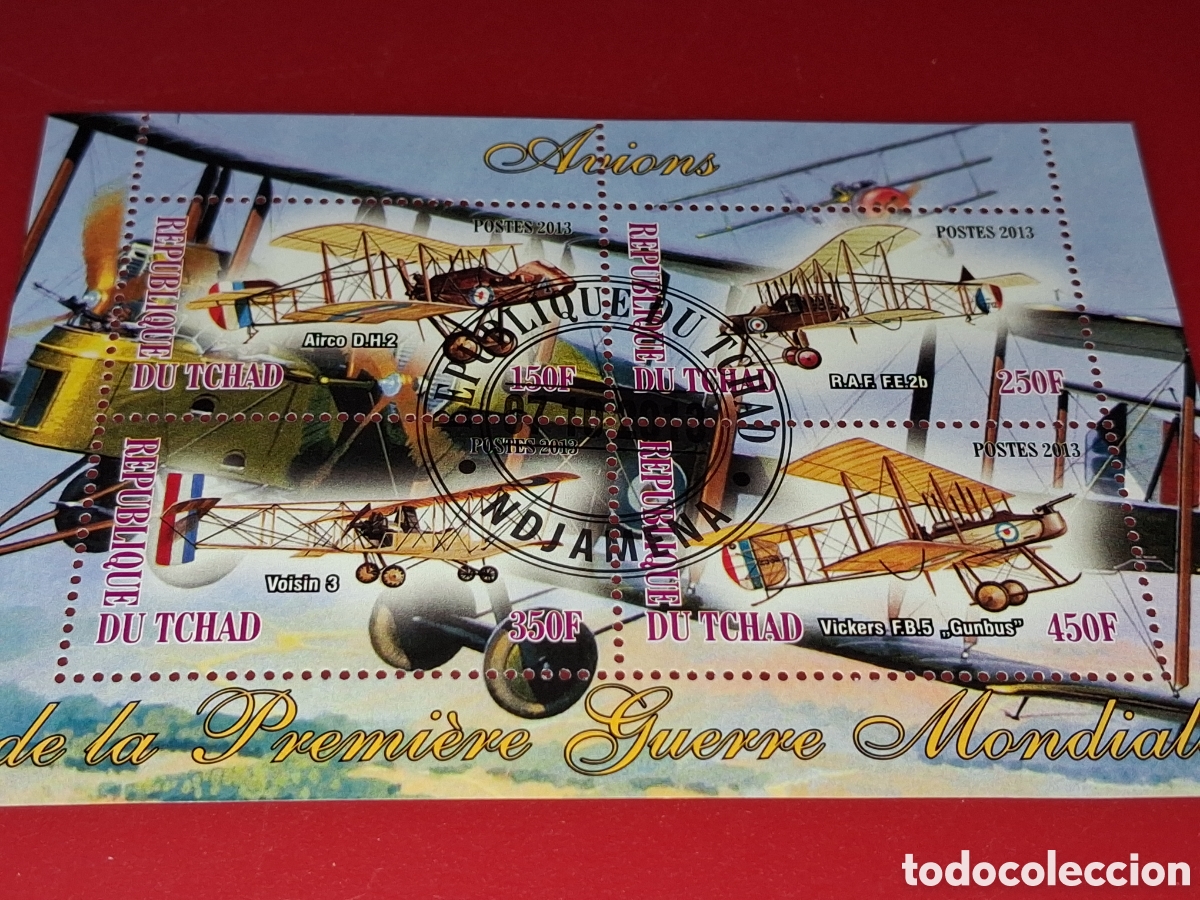 Sellos: HB Chad mtdo 2013. Aviones. Aviaci&oacute;n. Avioneta. Segunda guerra mundial. Militar. Caza.