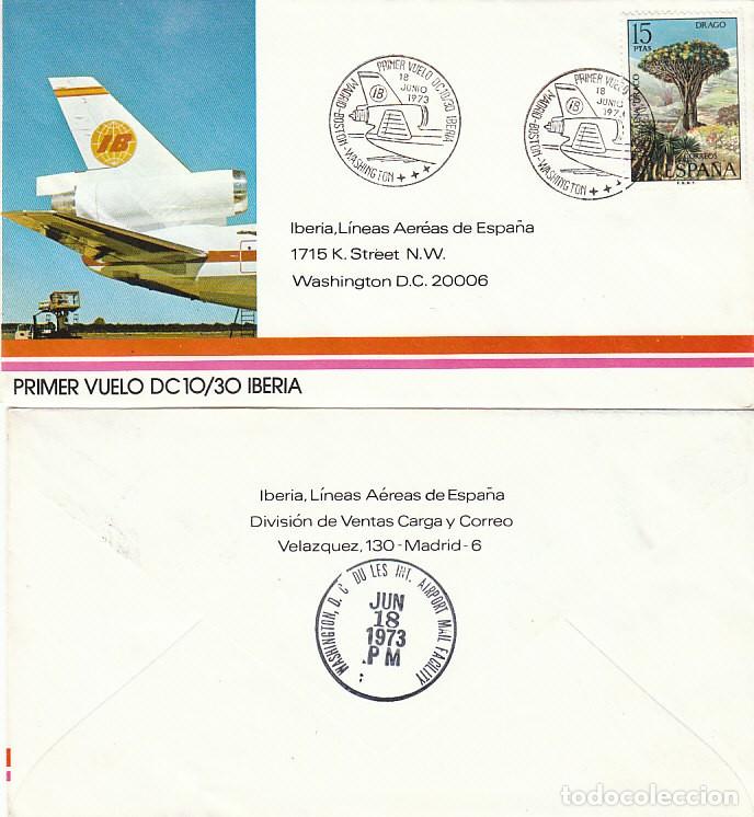 Sellos: A&Ntilde;O 1973, PRIMER VUELO DC 10/30 DE IBERIA MADRID-BOSTON-WASHINGTON, CON LLEGADA