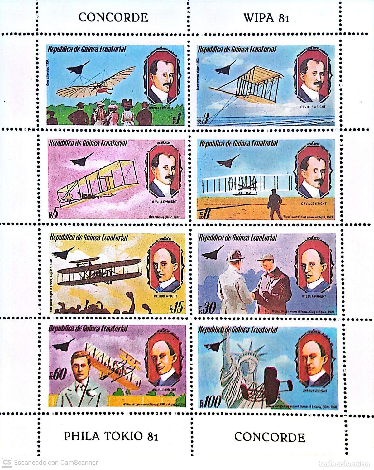 Sellos: Guinea Ecuatorial. 156 Historia de la aviaci&oacute;n ( 8 Valores). 1980. Sellos nuevos y numeraci&oacute;n Yvert