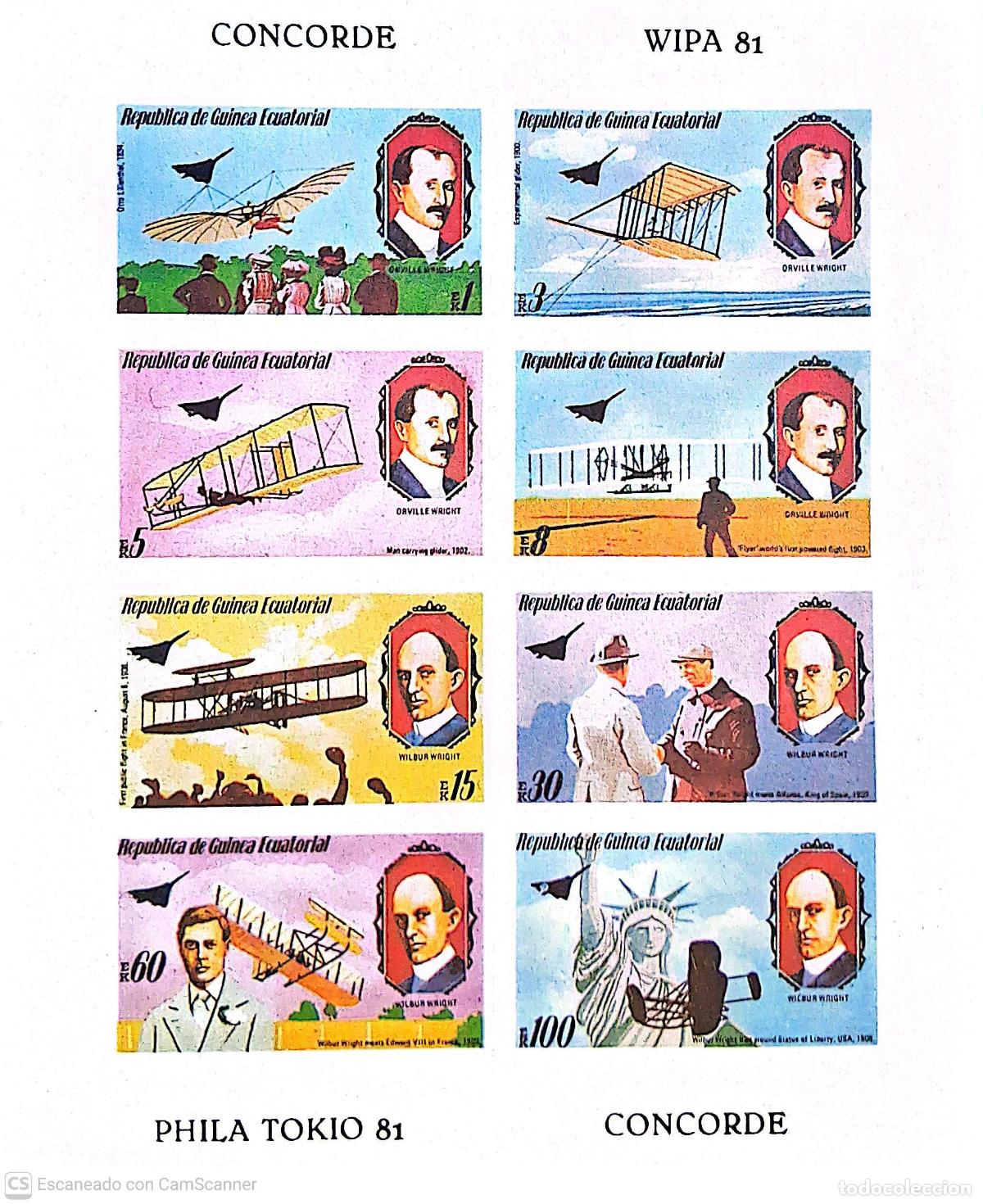 Sellos: Guinea Ecuatorial. 156 Historia de la aviaci&oacute;n ( 8 Valores). 1980. Sellos nuevos, sin dentar y numer