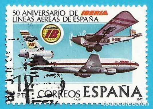 Sellos: Espa&ntilde;a. 1977. Edifil # 2448. Avion Douglas DC-10 y Rohrbach Ro-VIII. Compa&ntilde;ia Aerea IBERIA