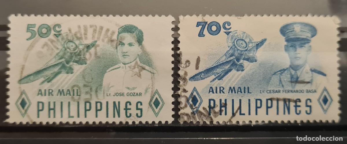 Sellos: Serie de sellos a&eacute;reos usados de Filipinas 1955: Heroes del aire