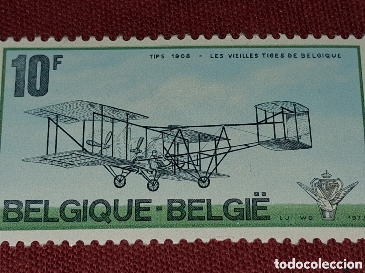 Sellos: Sello B&eacute;lgica nuevo 1973. Pioneros aviacion. Aviones. Vuelos. Aeroplano. Avioneta.