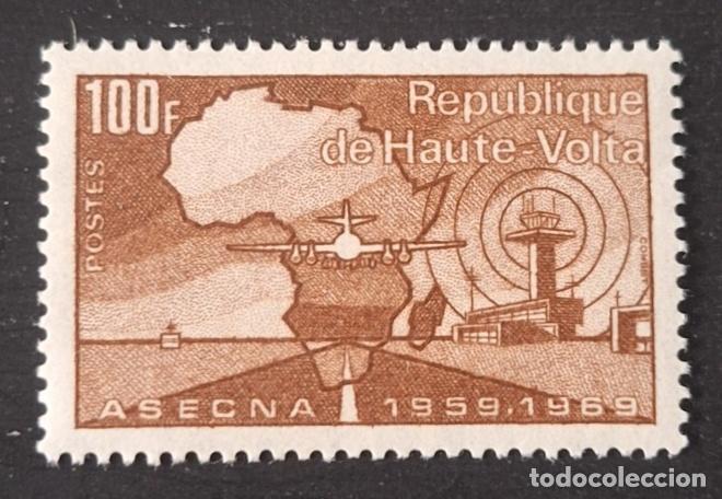 Sellos: Alto Volta 1969 Mi. 281 ASECNA avi&oacute;n aeropuerto torre control &Aacute;frica