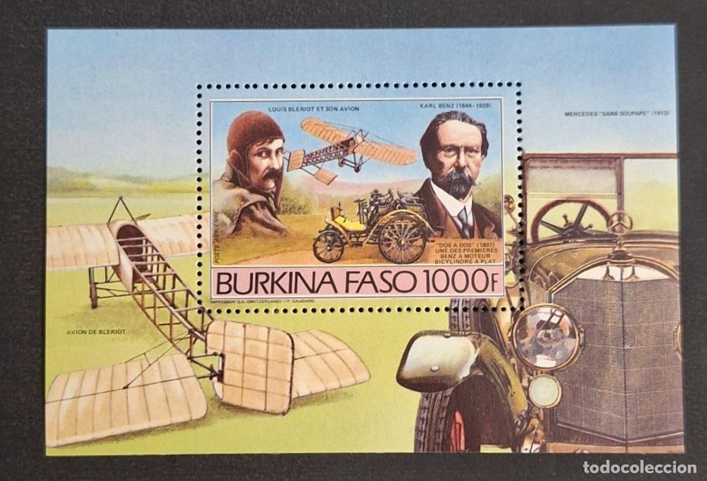 Sellos: Burkina Faso 1985 Mi. Bl. 102 Karl Benz autom&oacute;vil Bl&eacute;riot avi&oacute;n