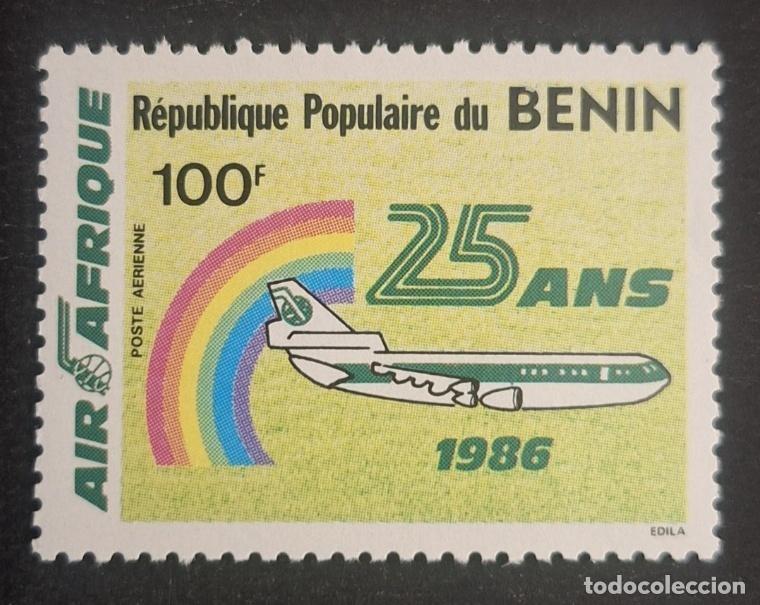 Sellos: Ben&iacute;n 1986 Mi. 451 Air Afrique 25 a&ntilde;os avi&oacute;n arco&iacute;ris a&eacute;rea