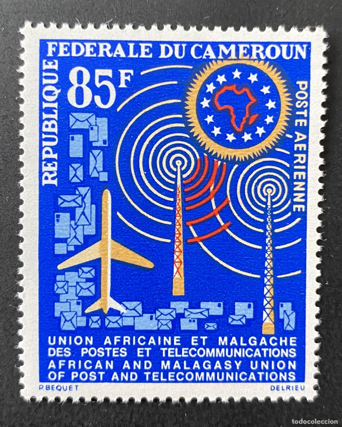 Sellos: Camer&uacute;n 1963 Mi. 394 Correo a&eacute;reo UAMPT telecomunicaciones avi&oacute;n