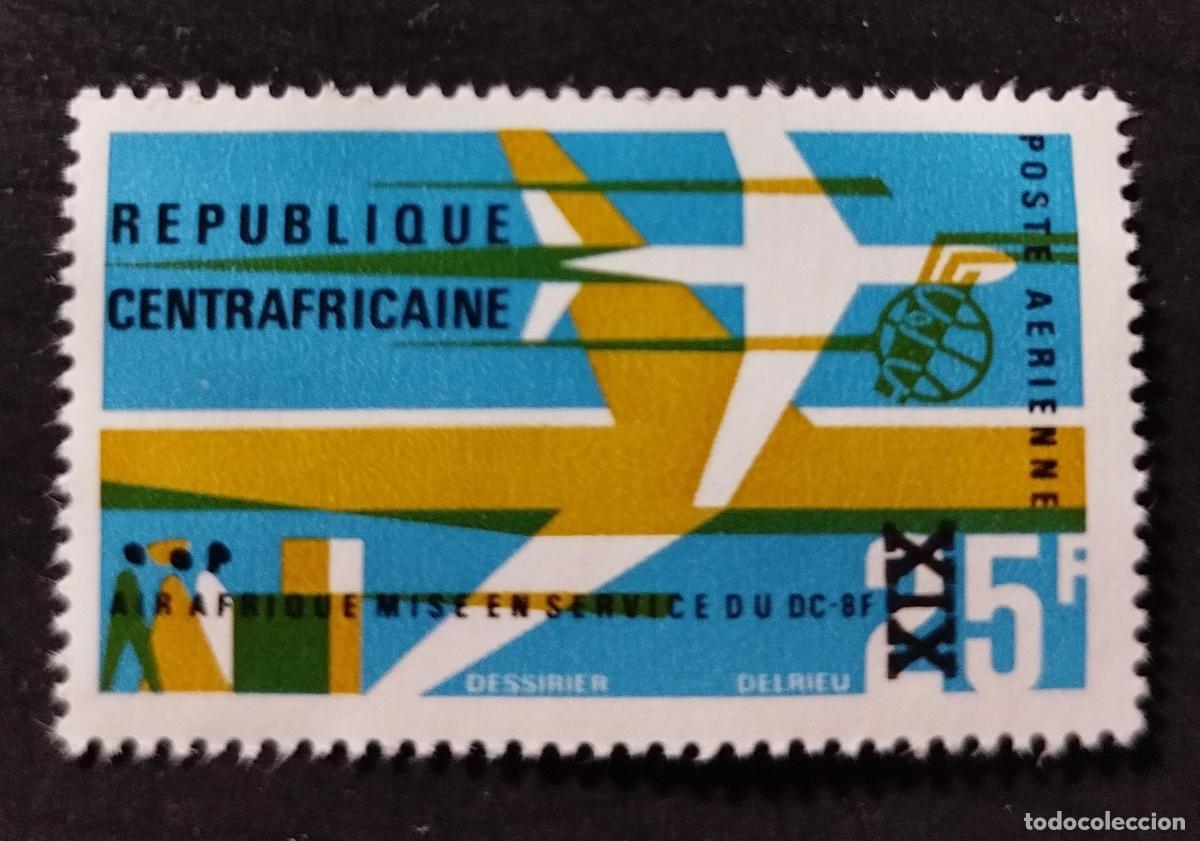 Sellos: Centro&aacute;frica 1966 Mi. 126 Air Afrique DC-8F correo a&eacute;reo aviaci&oacute;n