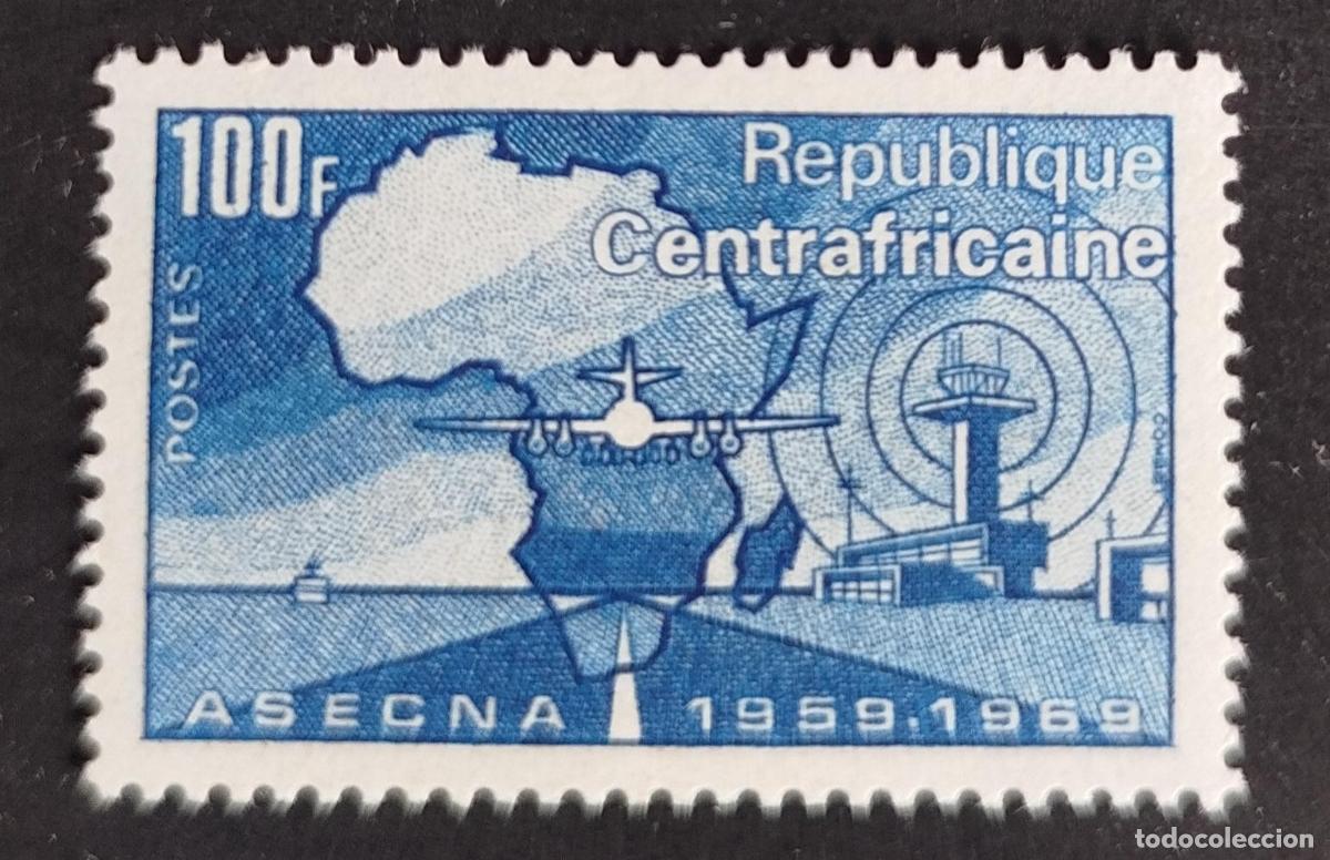 Sellos: Centro&aacute;frica 1969 Mi. 201 ASECNA aviaci&oacute;n &Aacute;frica mapa aeropuerto avi&oacute;n