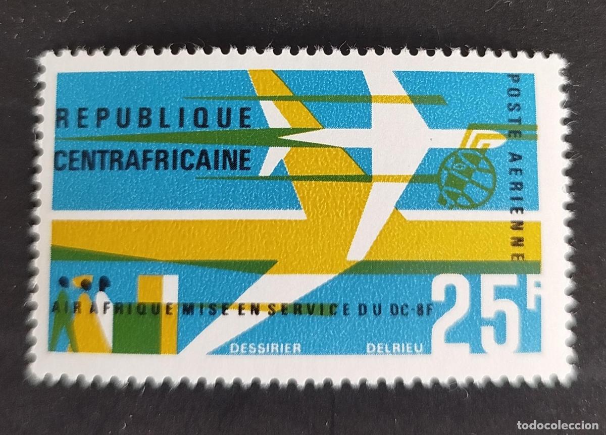 Sellos: Centro&aacute;frica 1966 Mi. 112 correo a&eacute;reo Air Afrique DC-8F avi&oacute;n aviaci&oacute;n