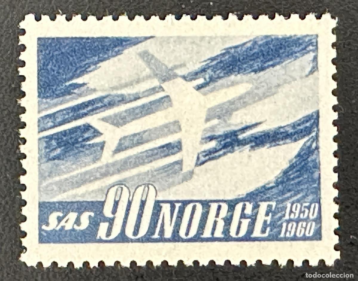 Sellos: Noruega 1960 Mi. 451 emisi&oacute;n conjunta SAS aviaci&oacute;n avi&oacute;n banderas