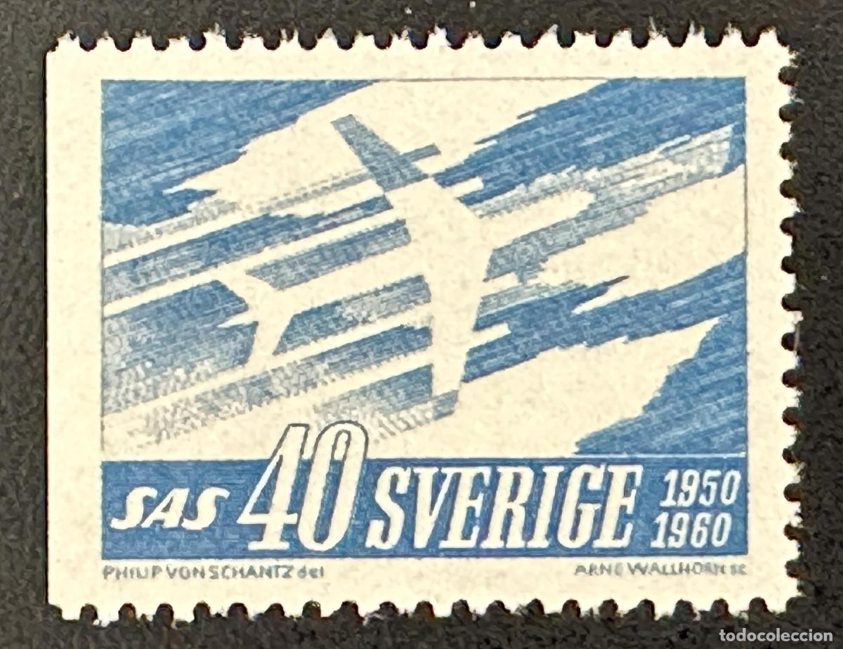 Sellos: Suecia 1960 Mi. 467 emisi&oacute;n conjunta SAS aviaci&oacute;n avi&oacute;n aniversario