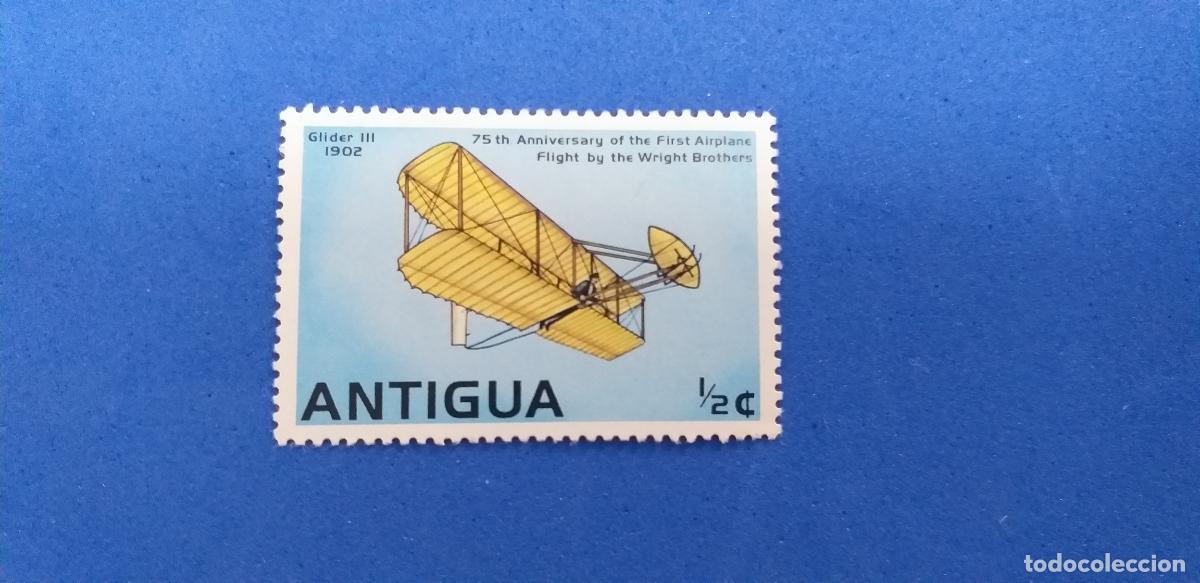 Sellos: Sello usado. Pais: Antigua. Tem&aacute;tica aviones. 75 aniv primer aeroplano