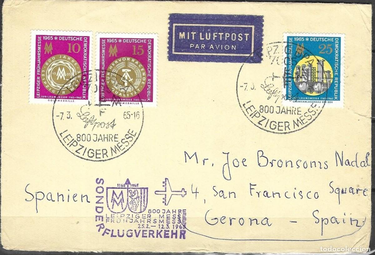 Sellos: Sobre Vuelo Especial Leipzig 1965, 800 Aniversario Feria a Espa&ntilde;a RDA / DDR Messe Cover Spain