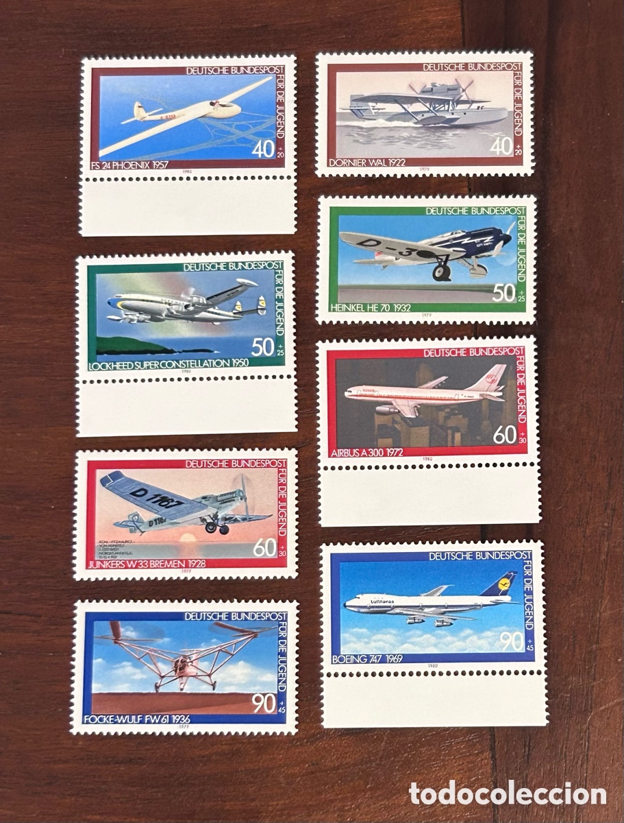 Sellos: LOTE DE 8 SELLOS. HISTORIA DE LA AVIACI&Oacute;N. SIN USO. A&Ntilde;OS 70-80. ALEMANIA