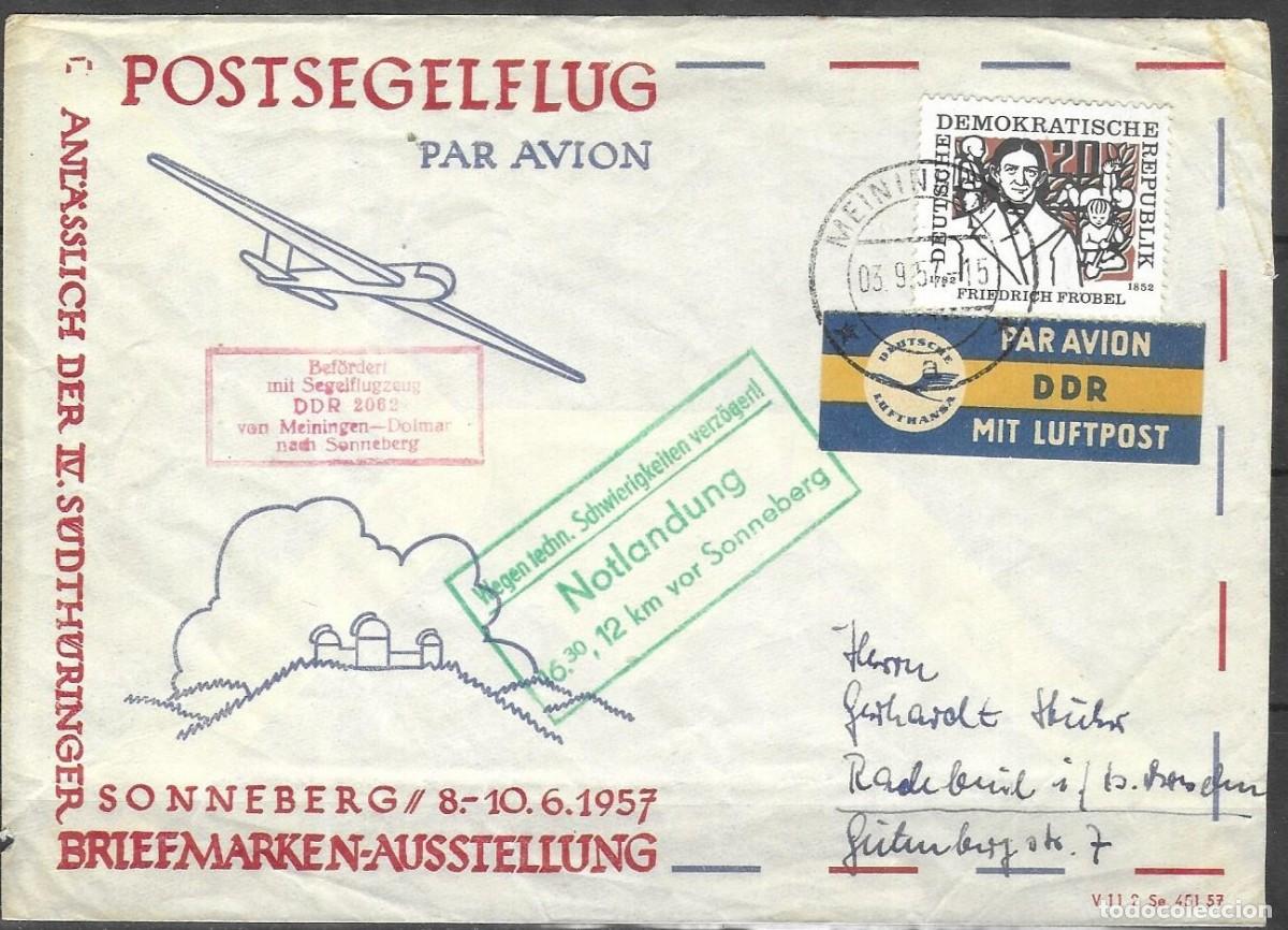 Sellos: Sobre Primer Vuelo en Velero DDR 1957 - Meiningen a Sonneberg (Aterrizaje de Emergencia)