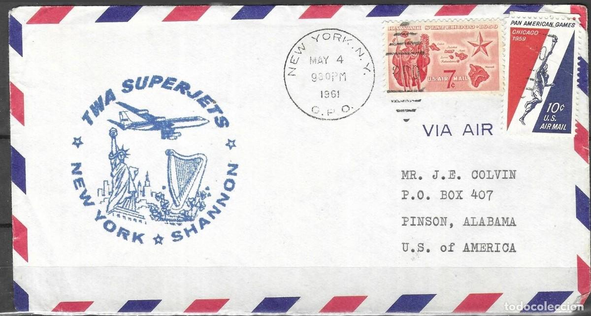 Sellos: Primer Vuelo (FFC) oficial e hist&oacute;rico de 1961 de la compa&ntilde;&iacute;a TWA (Trans World Airlines)