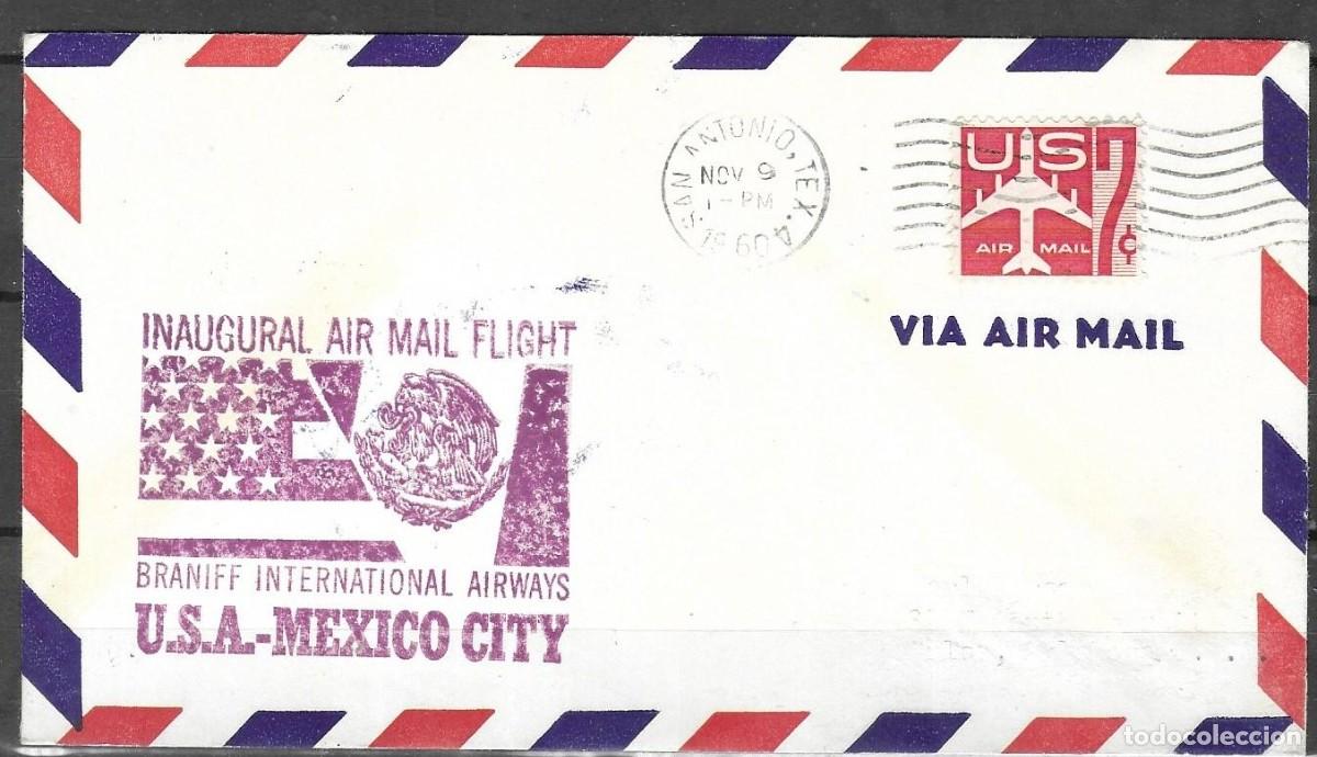 Sellos: sobre de Primer Vuelo (FFC) oficial e hist&oacute;rico de 1960 de la compa&ntilde;&iacute;a Braniff International Airways