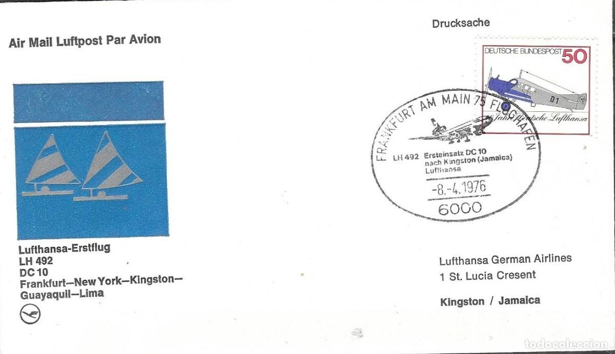 Sellos: carta de primer vuelo (FFC) de Lufthansa, Rep&uacute;blica Federal de Alemania (RFA), de 1976,