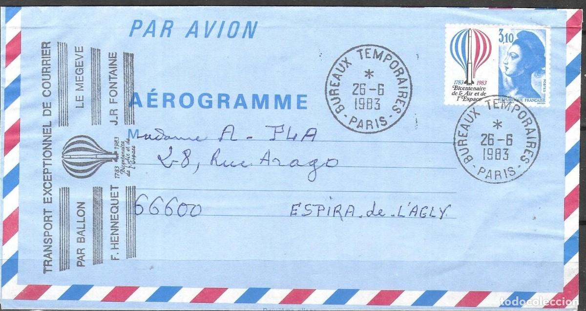 Sellos: aerograma oficial de correo a&eacute;reo franc&eacute;s de 1983,