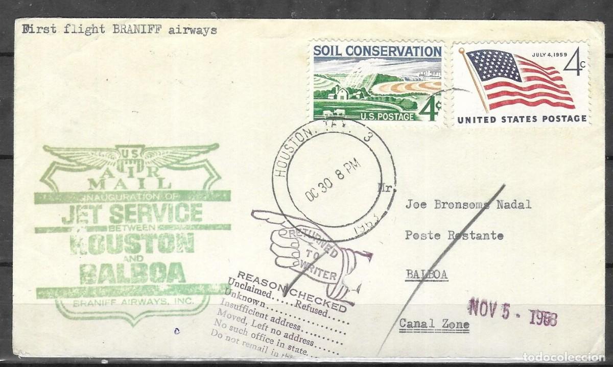 Sellos: Sobre de Primer Vuelo Original 1963 &ndash; Inauguraci&oacute;n del Servicio de Jet de Braniff Airways entre Hous