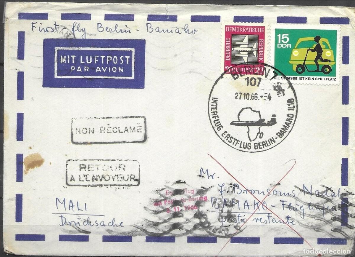Sellos: RDA 1966 sobre oficial de primer vuelo (Erstflug) , Berlin Mali