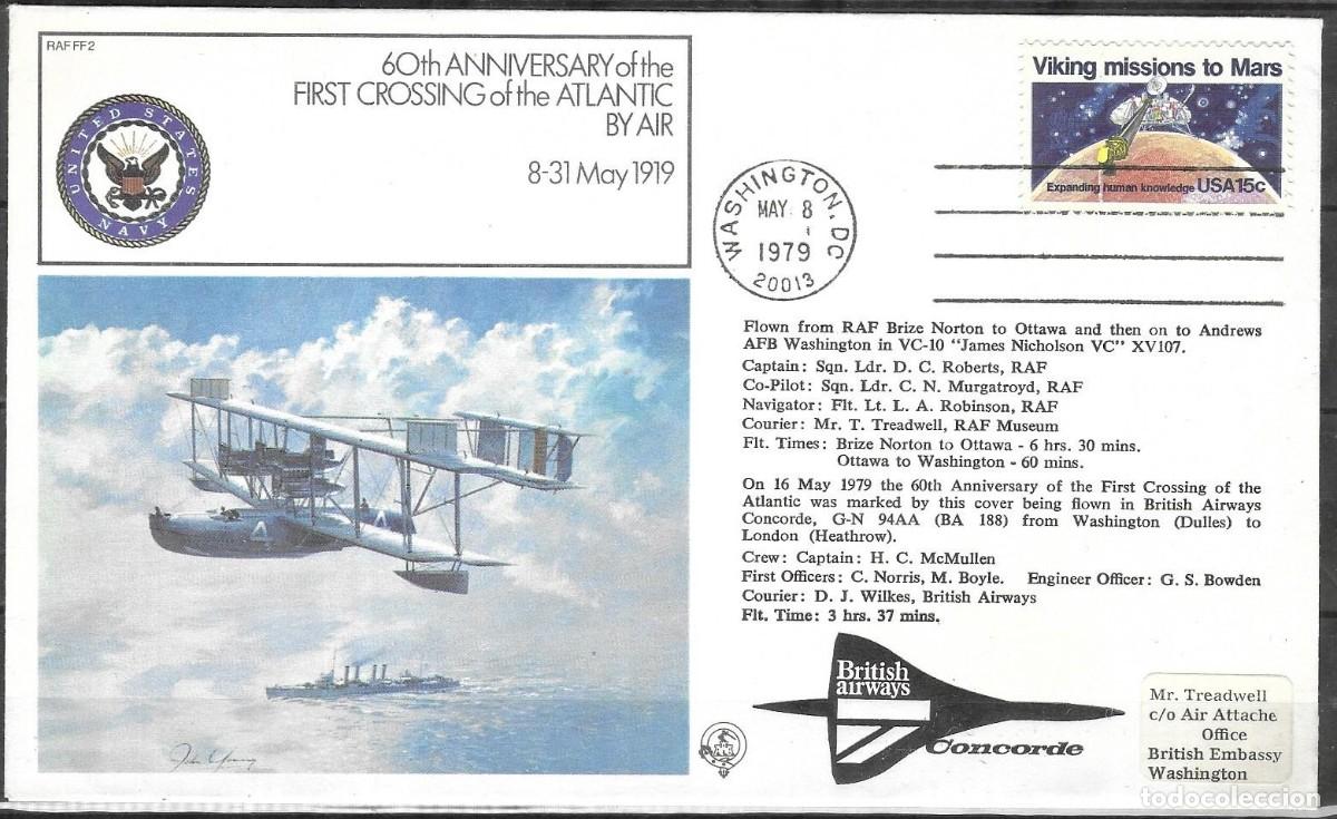 Sellos: Concorde Flown Cover 1979 - 60th Anniv. First Atlantic Crossing US Navy NC-4 - Washington to London