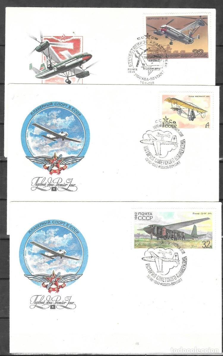 Sellos: Lote de 3 Sobres de Primer D&iacute;a (FDC) Aviaci&oacute;n y Vuelo a Vela URSS &ndash; 1980 y 1982