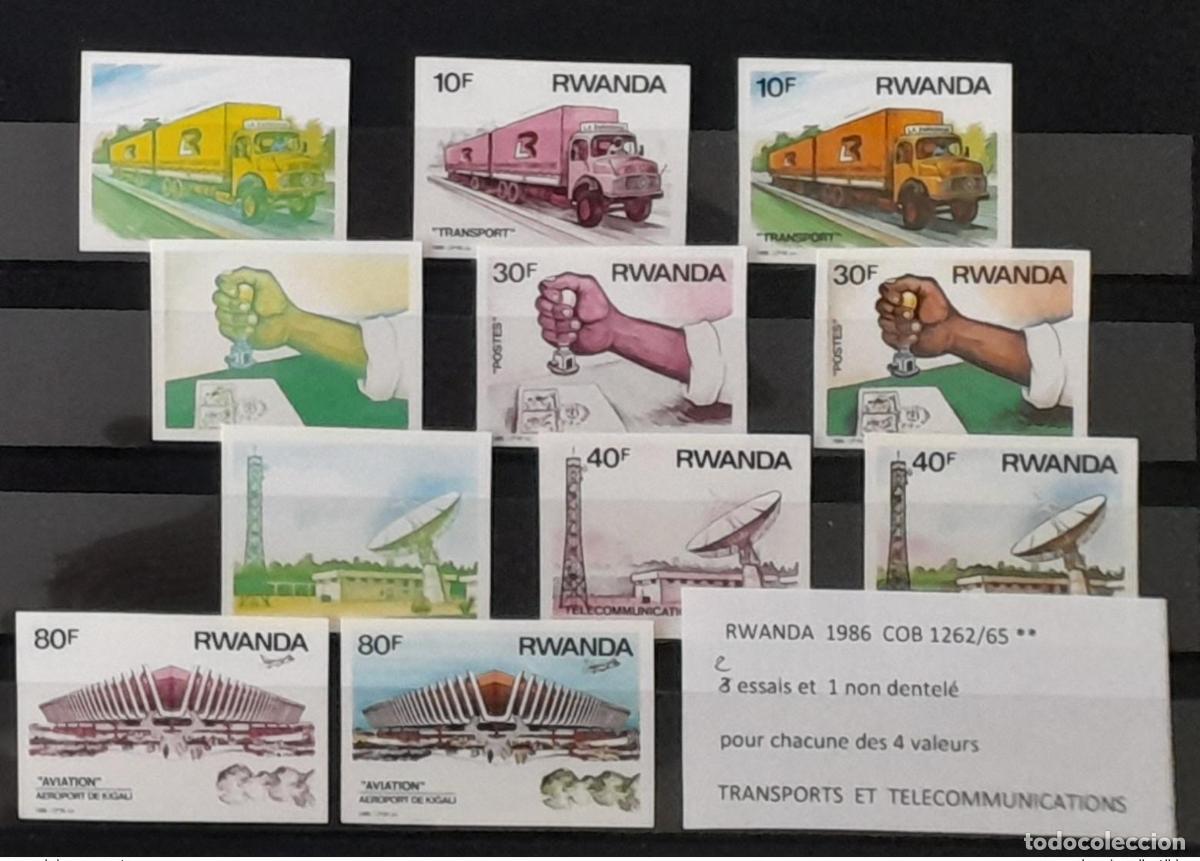 Sellos: Ruanda 1986 COB 1262 - 1265 Pruebas de color IMPERF ND Transports Truck