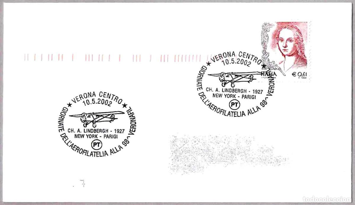 Sellos: Matasellos AVIONES - VUELO DE LINDBERGH NEW YORK - PARIS 1927. Verona, Italia, 2002