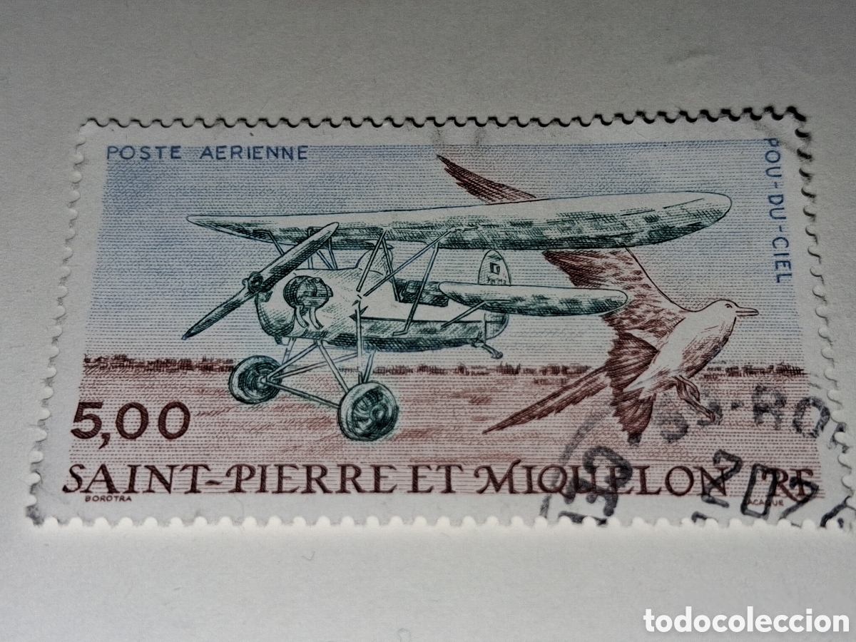 Sellos: Sello Pierre Miquelon mtdo/recdo 1990. A&eacute;reo. Aviones. Aviaci&oacute;n. Vuelos. Avioneta. Aves. P&aacute;jaro. Fau