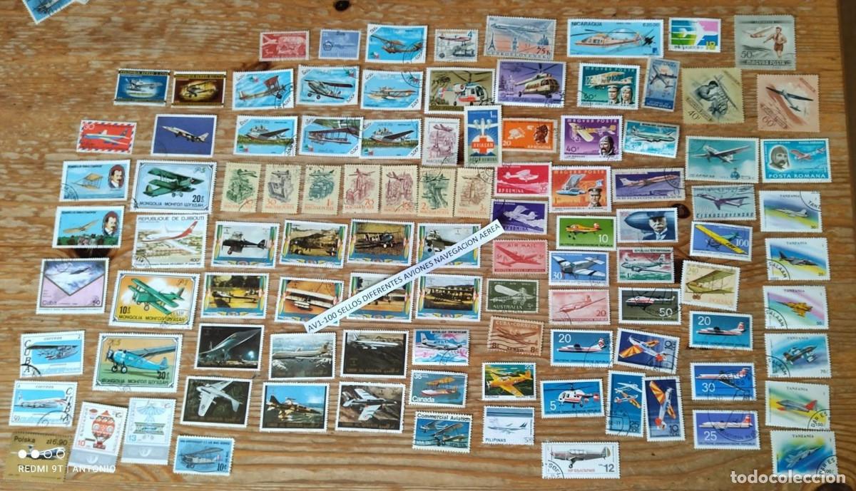 Stamps: AV1-LOTE 100 SELLOS DIFERENTES AVIONES, ZEPPELIN Y OTROS TRANSPORTES A&Eacute;REOS