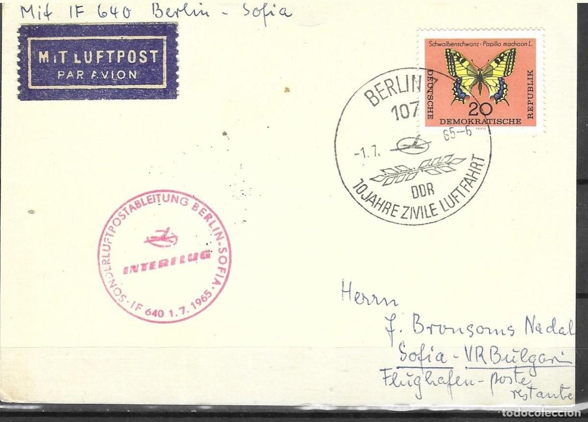 Sellos: Sobre Primer Vuelo Interflug RDA (DDR) 1965 - Berl&iacute;n a Sof&iacute;a - 10 a&ntilde;os de Aviaci&oacute;n Civil