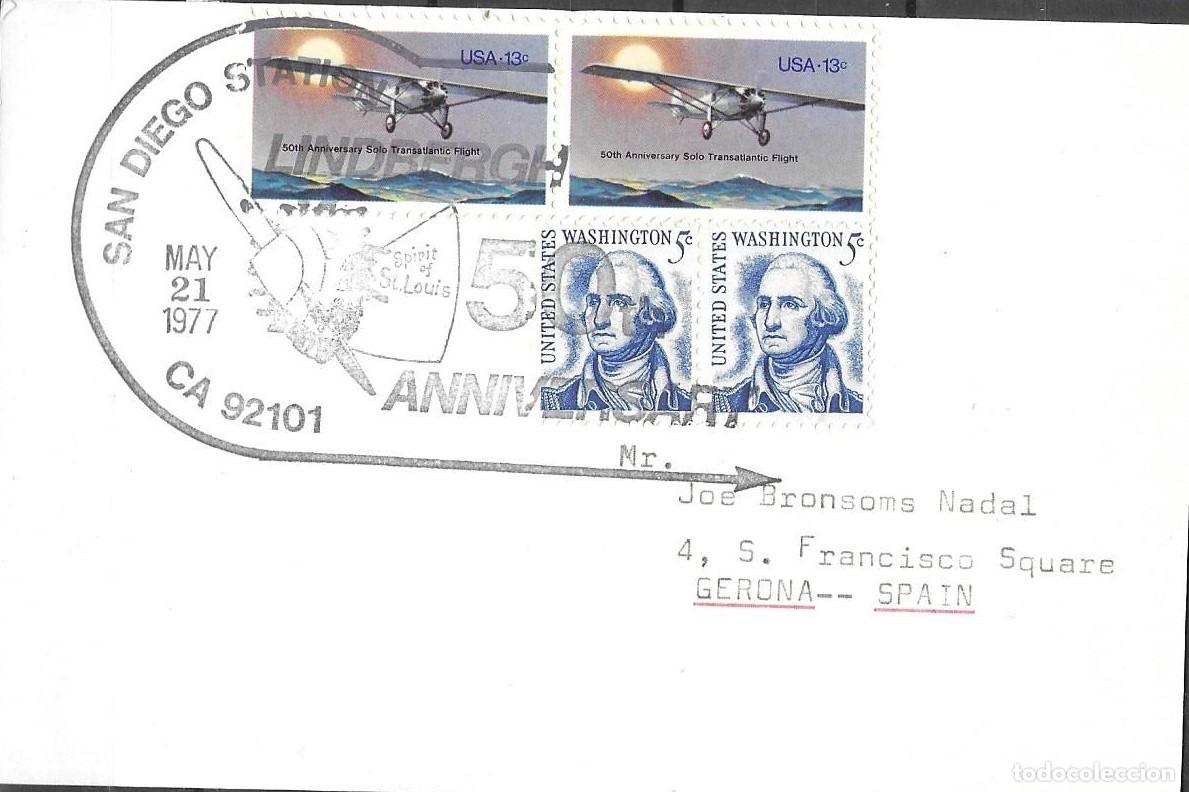 Briefmarken: Sobre Conmemorativo 1977 San Diego Lindbergh Station - 50&ordm; Aniversario del Vuelo Transatl&aacute;ntico