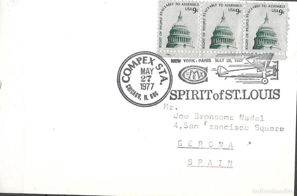 Sellos: Sobre Conmemorativo 1977 COMPEX Station Chicago - 50&ordm; Aniversario Lindbergh Spirit of St. Louis