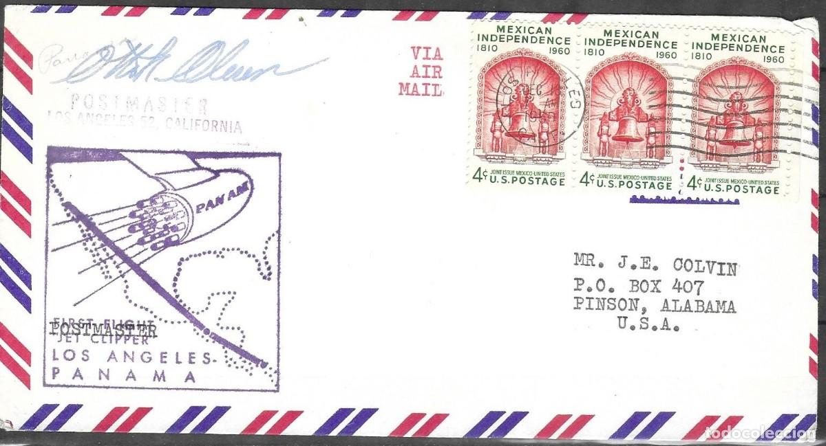 Sellos: Sobre Primer Vuelo Pan Am 1960 Los &Aacute;ngeles-Panam&aacute; - Jet Clipper Firmado