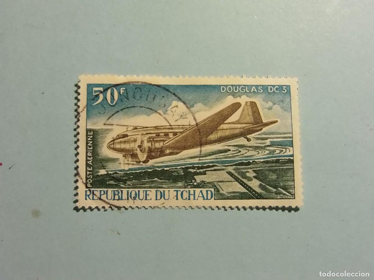 Timbres: REP. DEL CHAD 1972 - AVIACI&Oacute;N - AVI&Oacute;N COMERCIAL DOUGLAS DC-3.