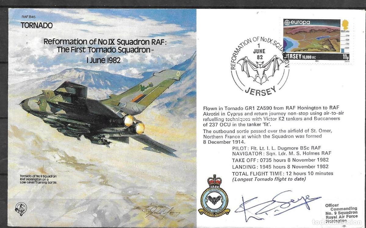 Sellos: Sobre Primer Vuelo RAF B45 1982 Reconstituci&oacute;n Escuadr&oacute;n No IX Tornado - Firmado y Numerado 0660/147